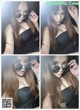 A collage of photos of a woman wearing sunglasses.