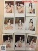 A bunch of pictures of a woman in lingerie on a bed.